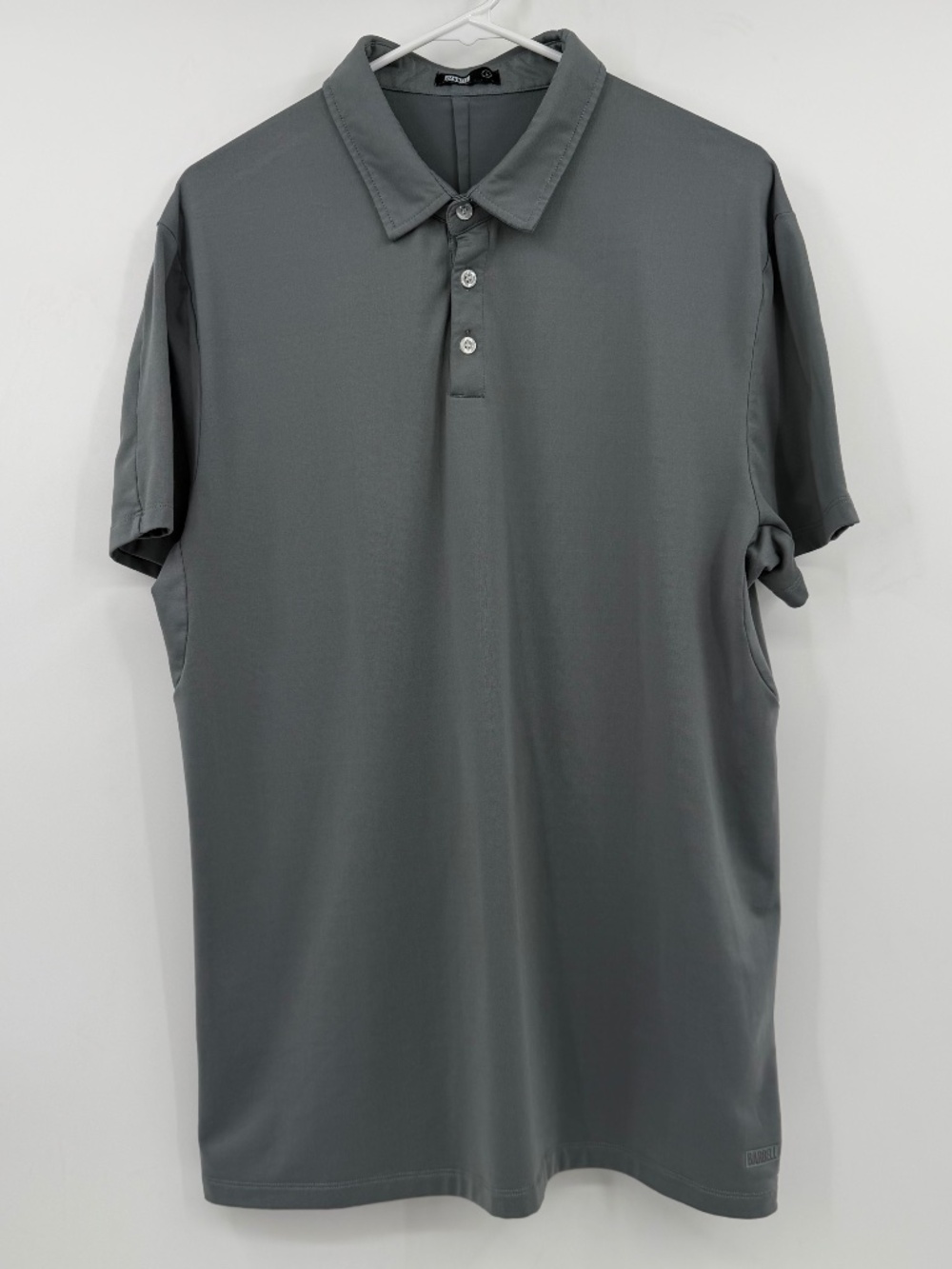 Barbell Polo Shirt Men Large Gray Short Sleeve Stretch Performance Training Gym